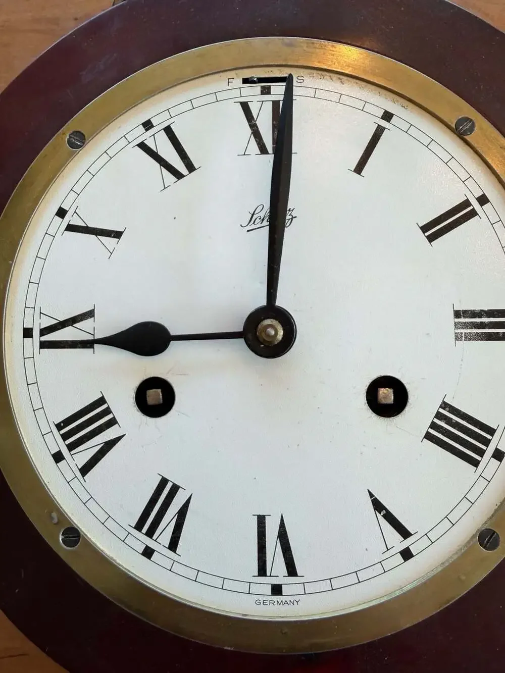 Vintage Schatz German Ship's Wheel Porthole Wall Clock